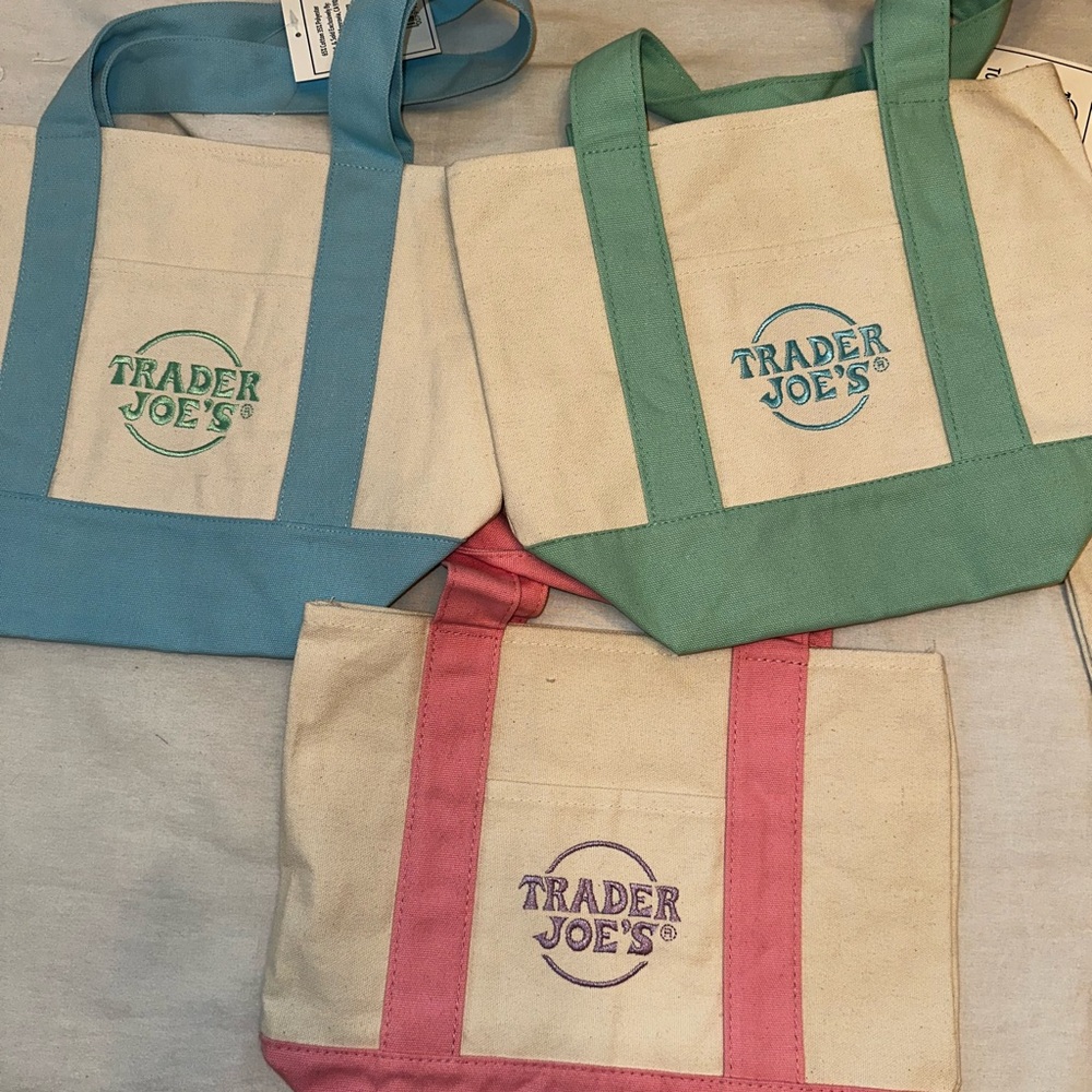 Trader Joe’s Pastel Canvas Tote Bags - Blue and Pink (Green no longer available)
